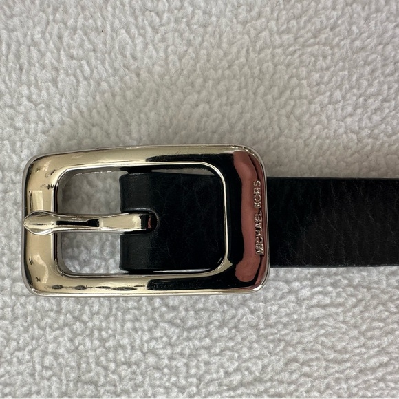 Michael Kors Belt 34-38” Black Leather Belt W/Silver Studded & Silver Buckle - Picture 2 of 9